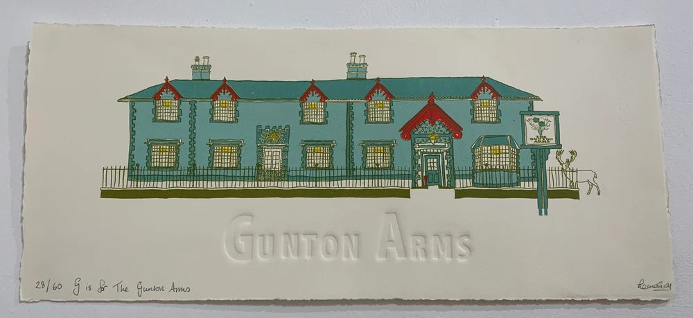 Hand made screen print from original drawing by Leanda Jaine from the A-Z of North Norfolk