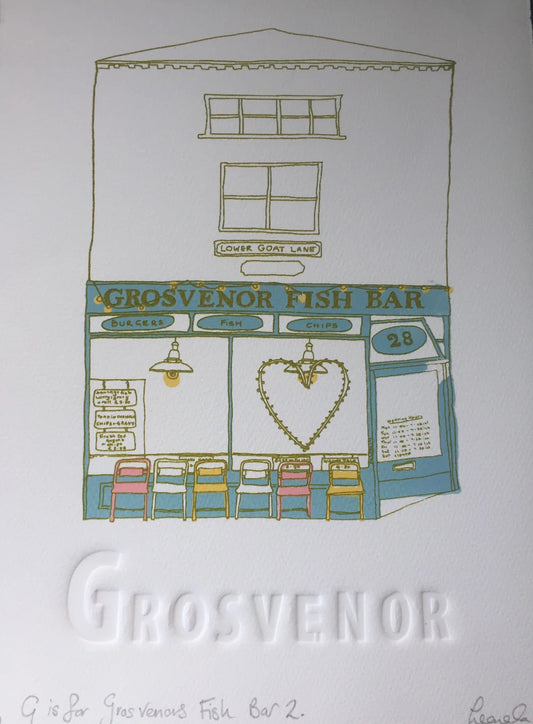 Hand made screen print by Leanda Jaine from the A-Z of Norwich series.
