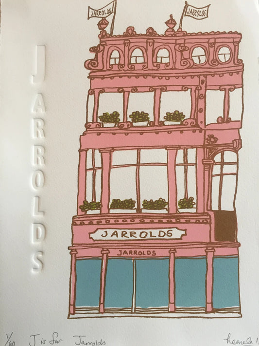 Hand made screen print from original drawing by Leanda Jaine from the A-Z of Norwich series.