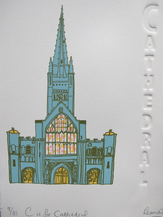 Hand made screen print by Leanda Jaine from the A-Z of Norwich series.